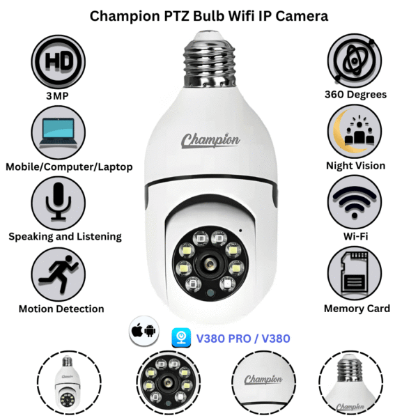 Champion Single Lens PTZ Bulb Wi-Fi IP Camera - Image 5